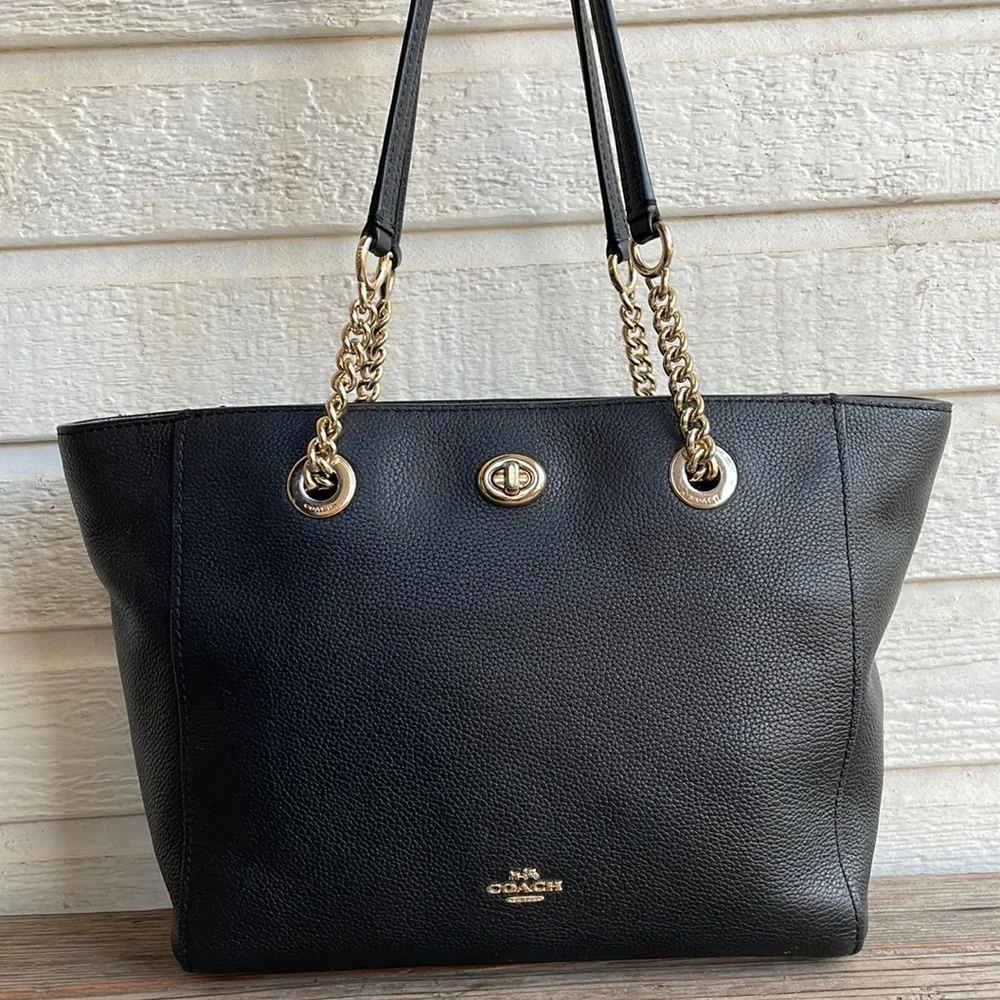 Coach Turnlock 27 Chain Leather Mollie Marley Tote Ava City - Picture 1 of 12